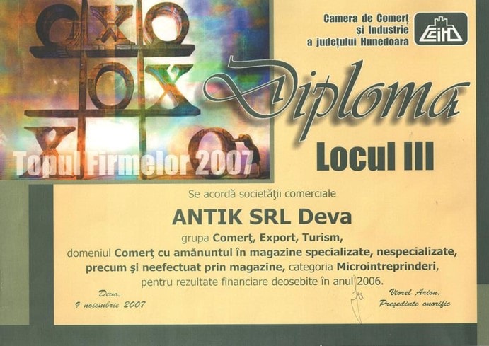 DIPLOMA SC ANTIK SRL DEVA LOCUL III